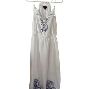 J Crew Sz 0 White Maxi Dress with Navy Embroidery